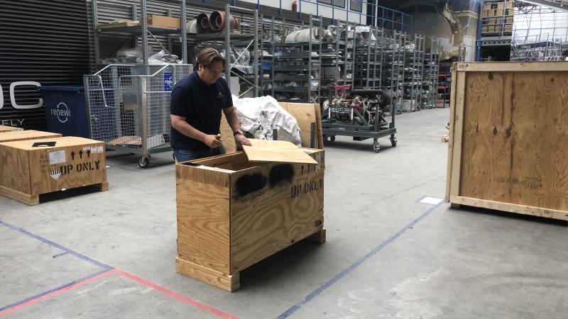 APOC Aviation CEO Max Lutje Wooldrik in the warehouse