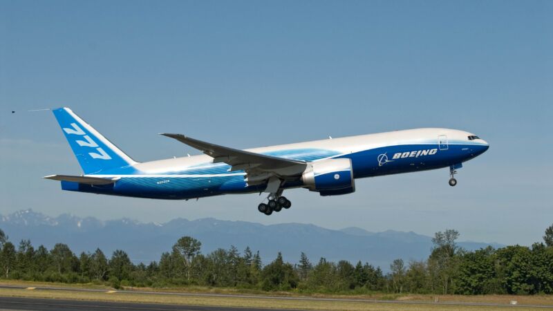 Boeing 777 Freighter takes off