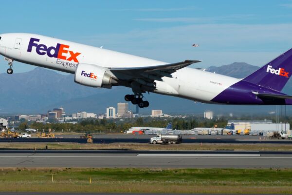 FedEx Boeing 777 taking off from Ted Stevens Anchorage International Airport (ANC)