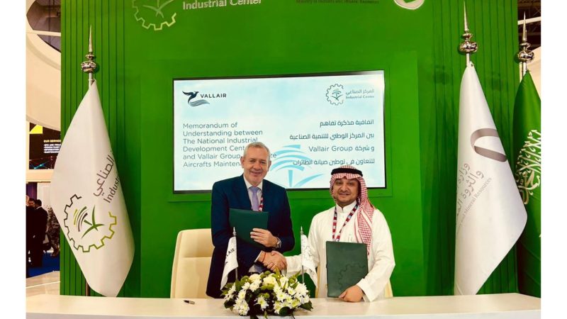 The National Industrial Development Center (Kingdom of Saudi Arabia) signs MOU with Vallair Group to develop a range of comprehensive MRO capabilities.