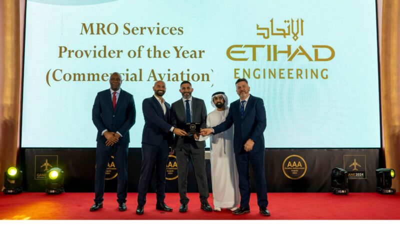 Etihad Engineering has been named the 'MRO Services Provider of the Year' award in the field of commercial aviation at the Aviation Achievement Awards 2024 held in Dubai, UAE.