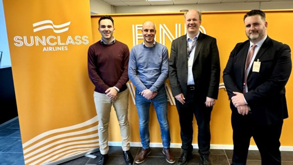 From left to right: Matteo Marcellini - head of engineering, Sunclass; Carl Krystek - powerplant engineer, Sunclass; Claus Larsen - head of procurement, Sunclass; and James Pires - regional sales director, Safran Nacelles.