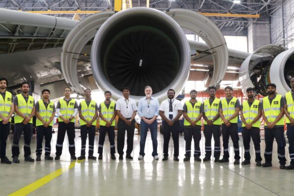 Next generation of aviation engineers in Etihad Engineering A380 hangar