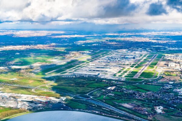 Aerial view of Heathrow Airport in London, UK