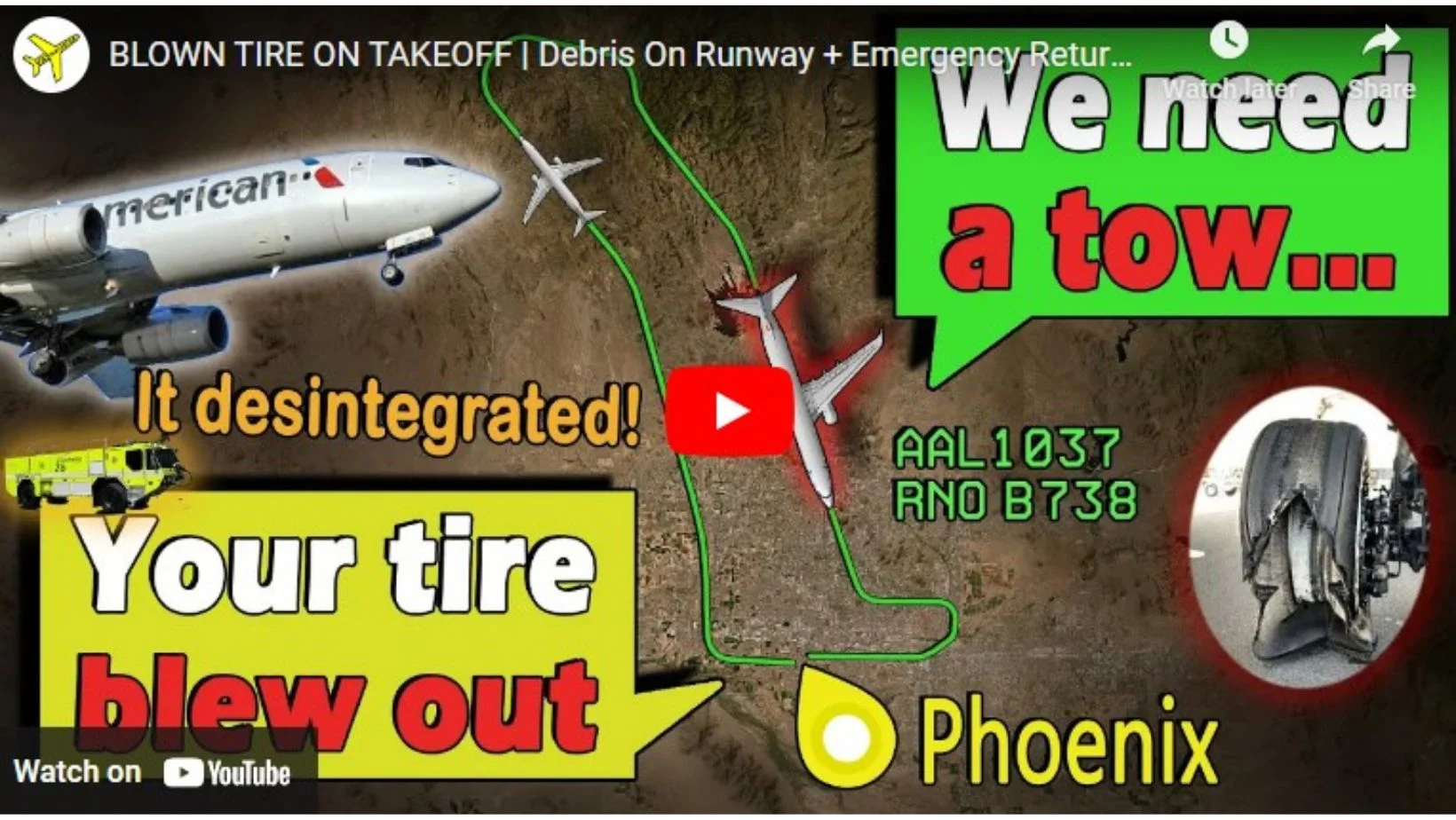 Blown Tire On Takeoff Debris On Runway Emergency Return To Phoenix
