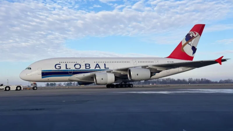 Global Airlines' Airbus A380, registration 9H-GLOBL.