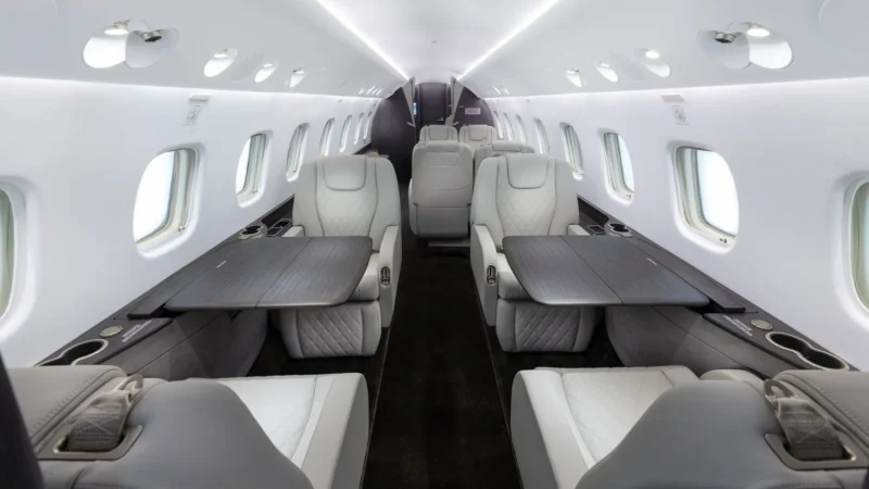New cabin interior of the Embraer Legacy 650 aircraft.