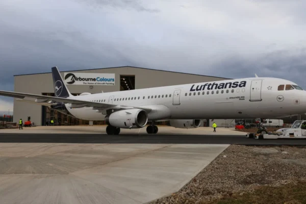 Airbourne Colours has completed the painting of a second Lufthansa aircraft at its state-of-the-art £6.5 million facility at Teesside International Airport.
