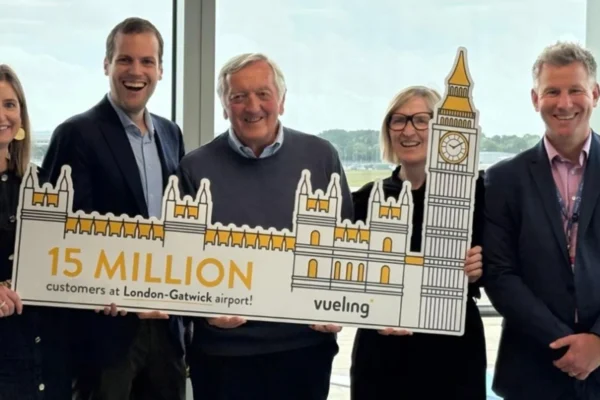 Barcelona-based Vueling has marked a milestone by flying its 15 millionth passenger at London Gatwick.