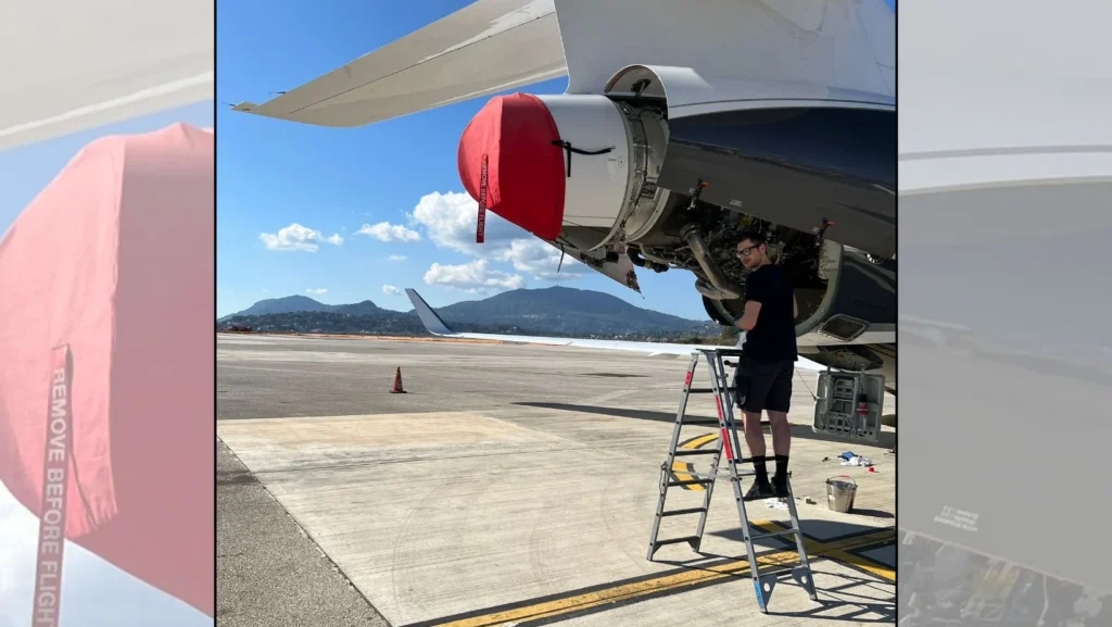 Ennio Swenne working on aircraft.
