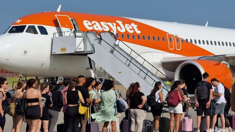 Passengers_waiting _on_tarmac_to_board_busy_easyJet_flight