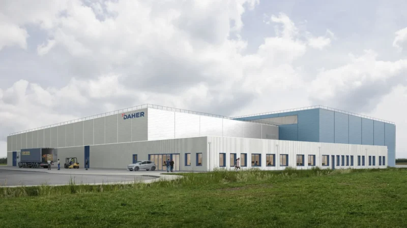 The new Daher Aircraft support and logistics facility at Jonzac-Neulles Airport, France, is shown in this architect’s concept image.