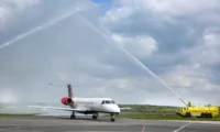 An ERJ-135 on the newly launched Bournemouth to Jersey service. Photo - Loganair