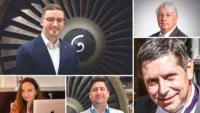 top l EirTrade Aviation's Lee Carey - top r SMBC's Graeme Crickett - bl Aero Care's Anca Mihalache - bm AJW