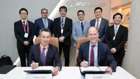 Signing for ANA (left): Tatsuhiro Shioda-san, vice president & general manager, Aircraft Operations, Engineering and Maintenance. Signing for Boeing (right): Dan Abraham, Sr. vice president of Sales & Marketing, Boeing Global Services. Credit: Boeing