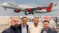 (Top) A European Cargo aircraft. (Bottom from L-R) Lee Jones, European Cargo chief commercial officer; Bob Matheroo, Teesside International Airport head of cargo; Iain Edwards, European Cargo chief commercial officer; Phil Forster, Teesside International Airport managing director.