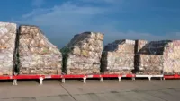 E-commerce cargo being unloaded at Chicago Rockford International Airport (RFD).
