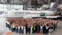 The apprentices and students during a welcome ceremony in Hamburg. Credit: Lufthansa Technik
