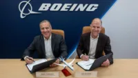 L-R: Daniel Hoffmann, chief executive, Etihad Engineering; Dan Abraham, senior vice president - commercial sales and marketing, Boeing Global Services. Credit: Boeing
